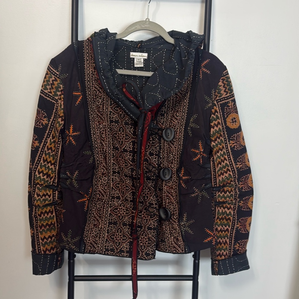 Vintage Dean Alan Hippie Boho Hooded Quilted Stitch Cotton Jacket Women Size S